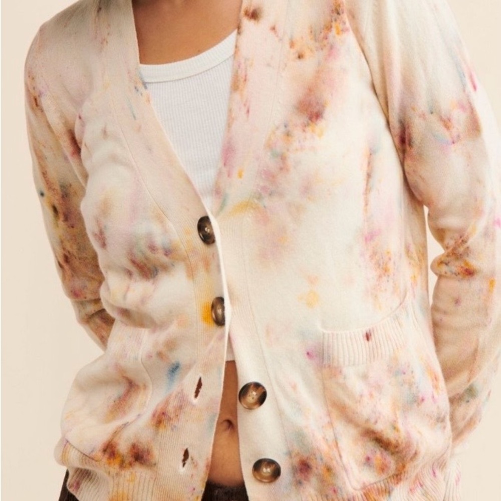 Women's Cream Tie-Dye Cardigan